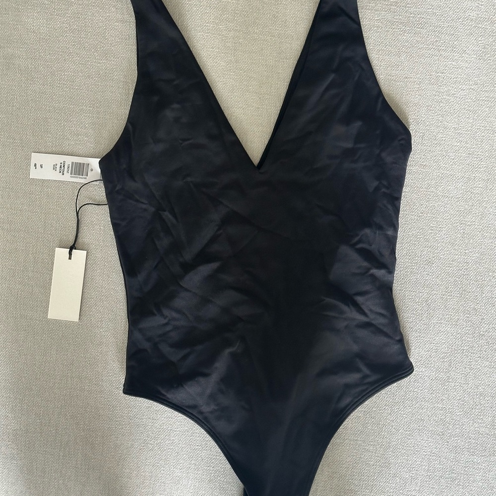 Sleek Black V-Neck Bodysuit